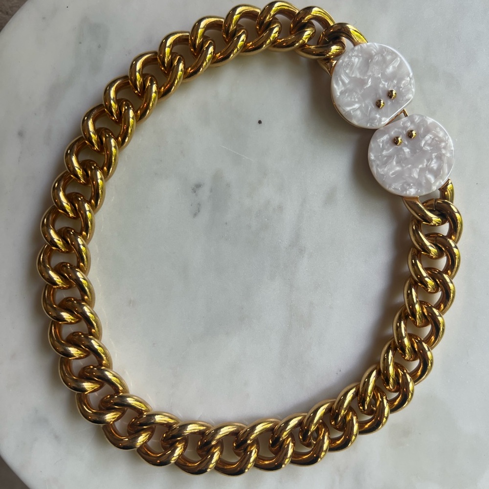 Lele Sadoughi 14K Gold Plated Curb Chain Necklace Collar Choker Cuban Chain EUC - Picture 5 of 16